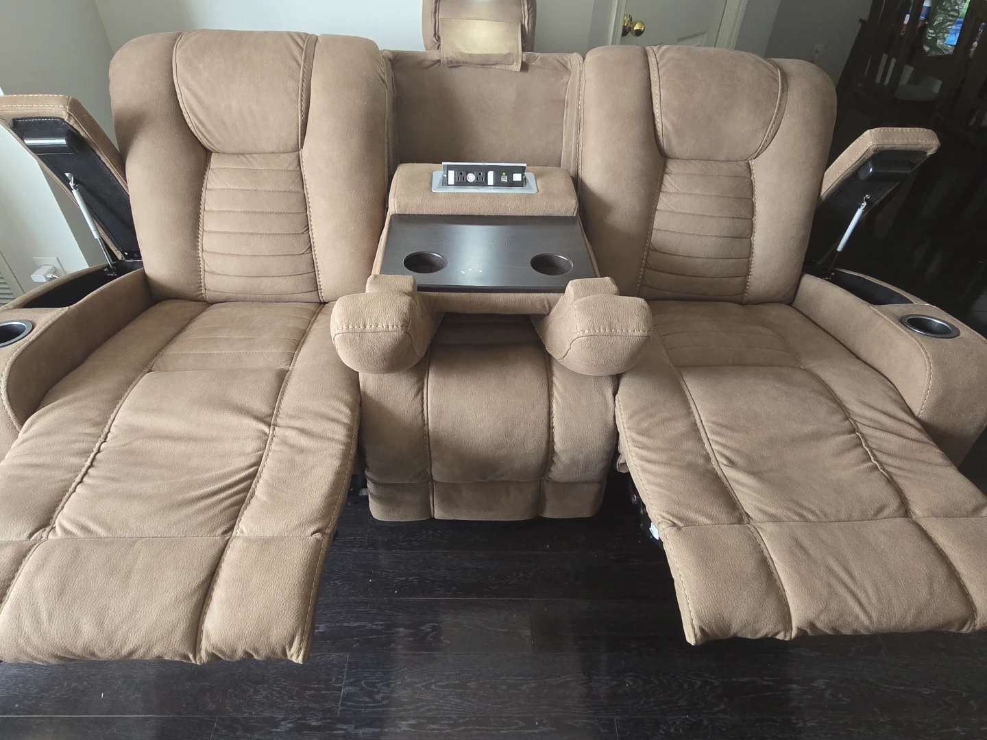 Brown Double Recliner with Power and Cup Holders - photo 3