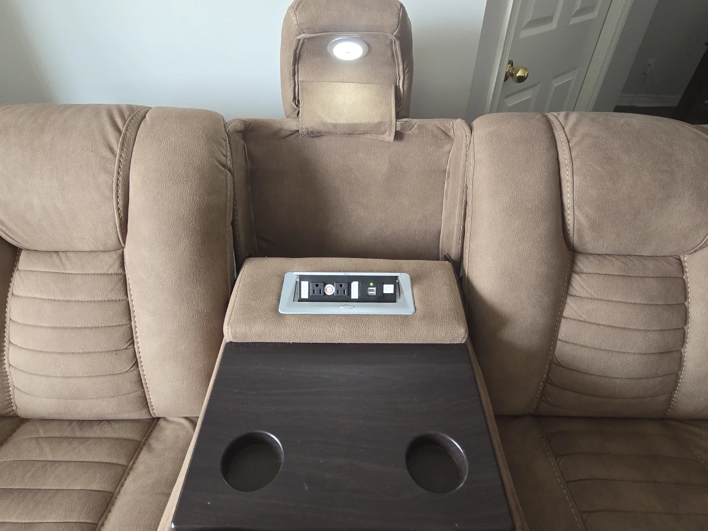 Brown Double Recliner with Power and Cup Holders - photo 4