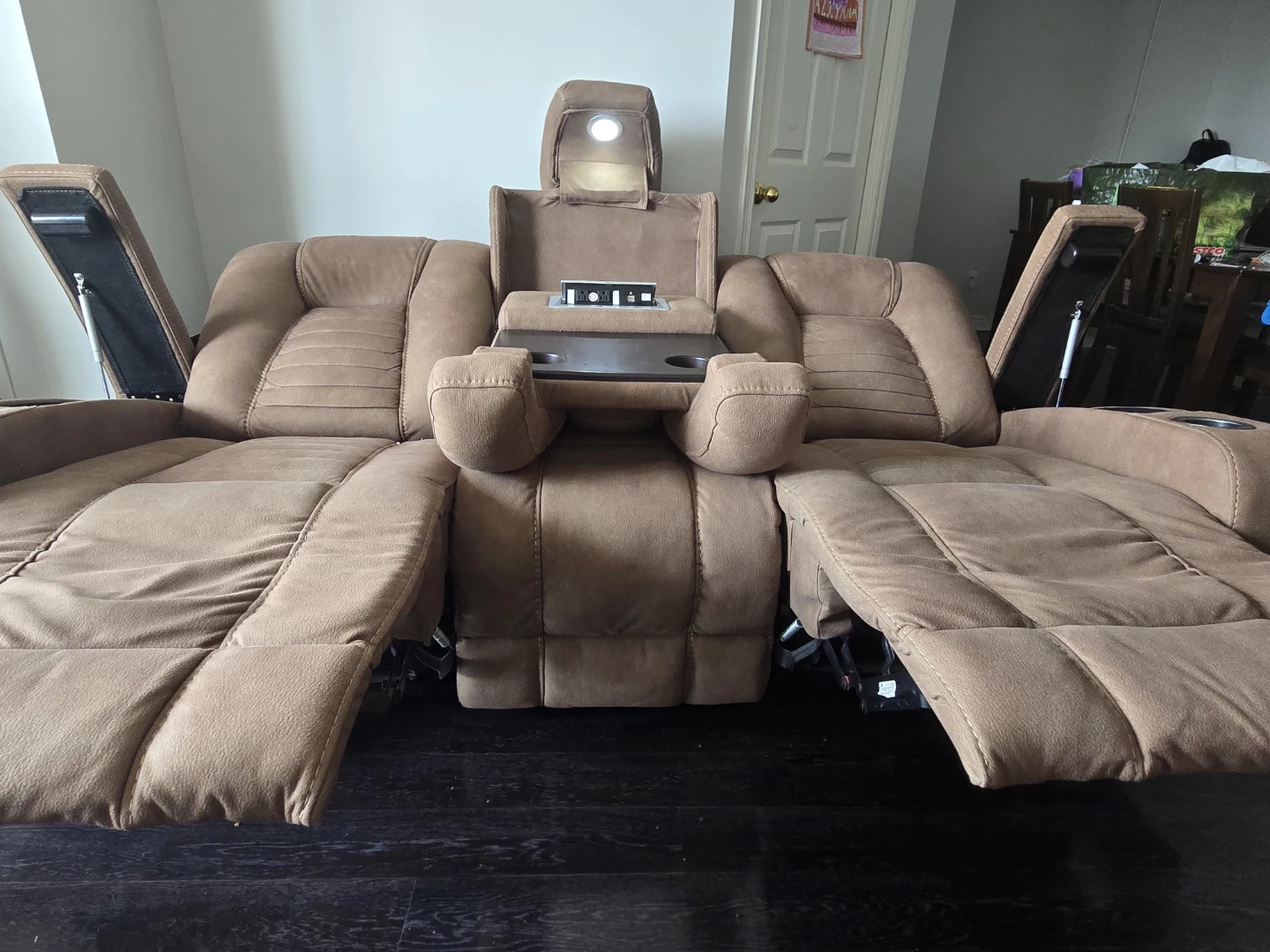 Brown Double Recliner with Power and Cup Holders - photo 5