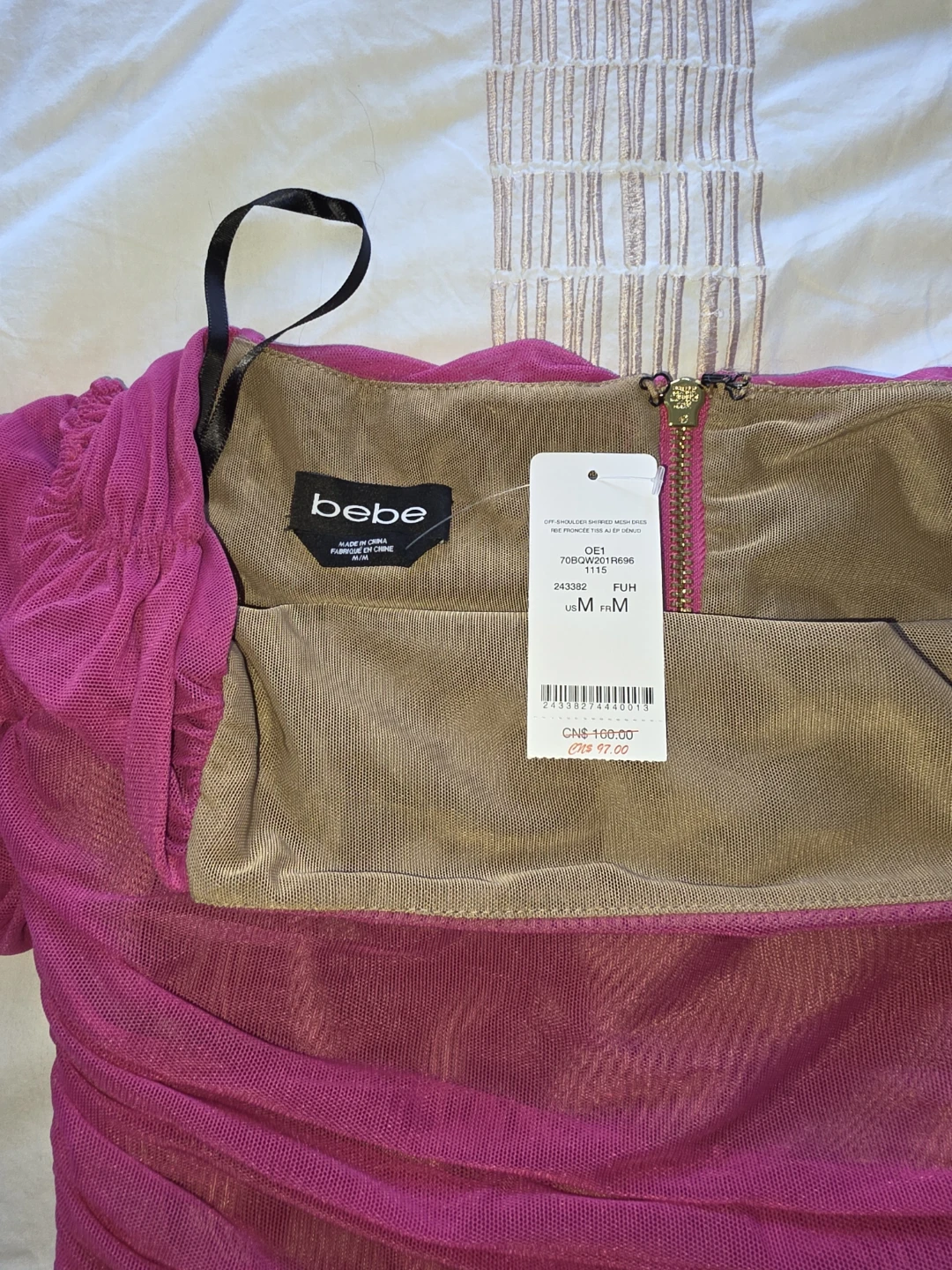 Bebe Pink Ruched Mesh Off-the-Shoulder Dress - photo 2