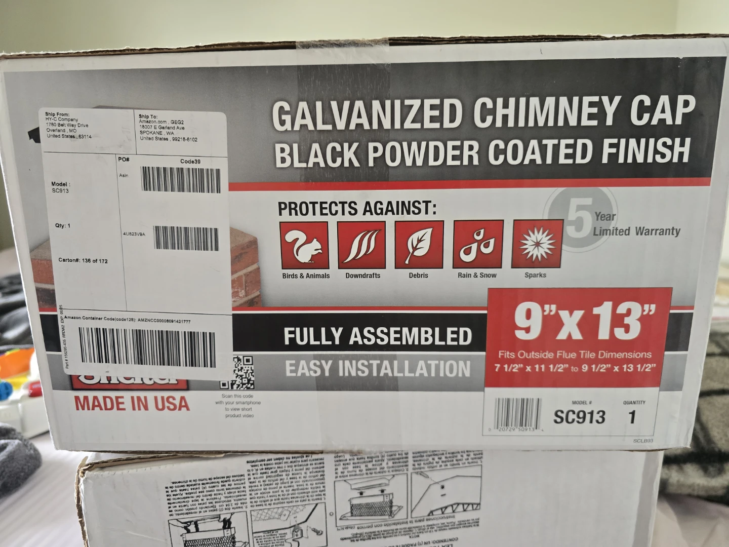 Shelter Galvanized Chimney Cap - Black Powder Coated Finish