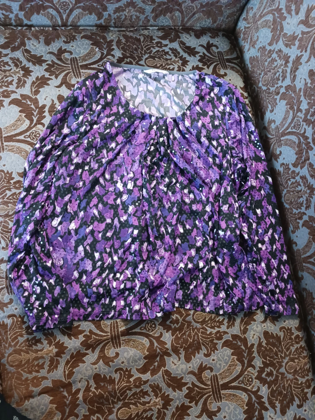 Purple Patterned Long Sleeve Blouse 🥕