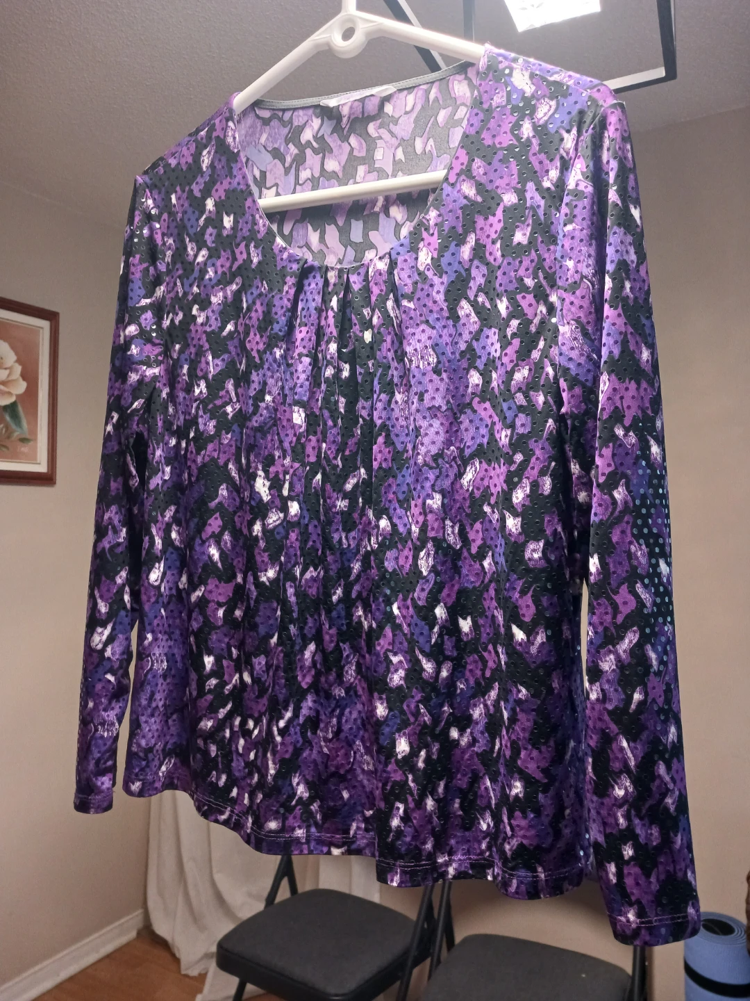 Purple Patterned Long Sleeve Blouse 🥕 - photo 2