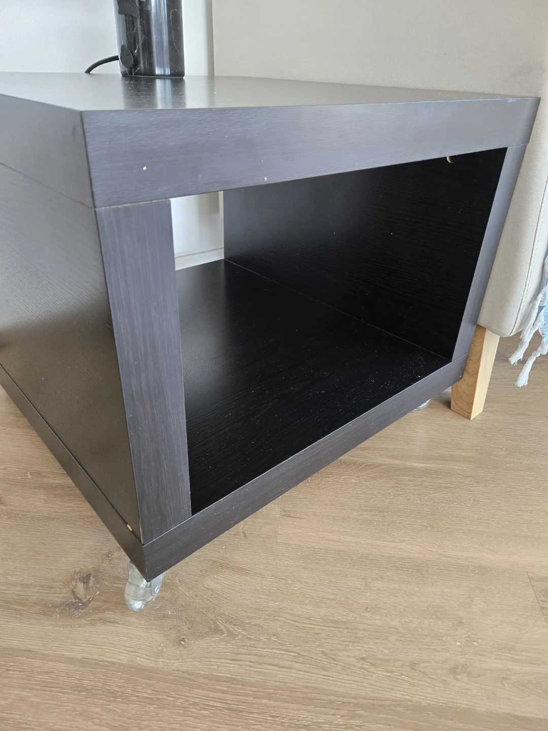 Black Cube Side Table with Wheels