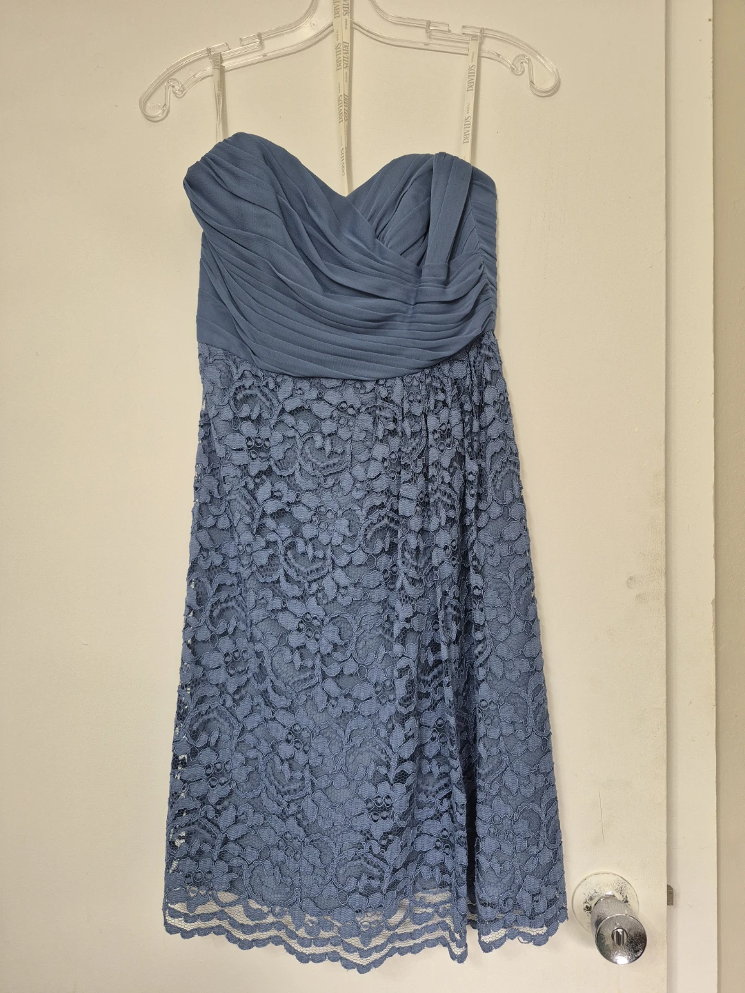 Davids Bridal Blue Lace Strapless Dress