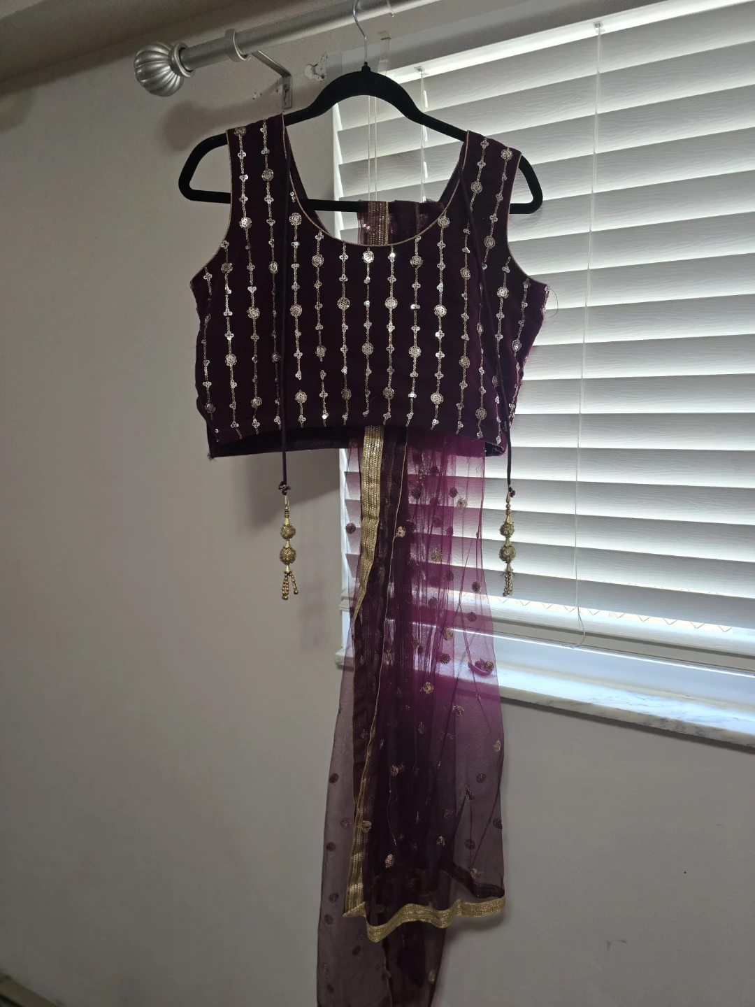 Indian Outfit - Burgundy Sequin Top and Skirt with Dupatta