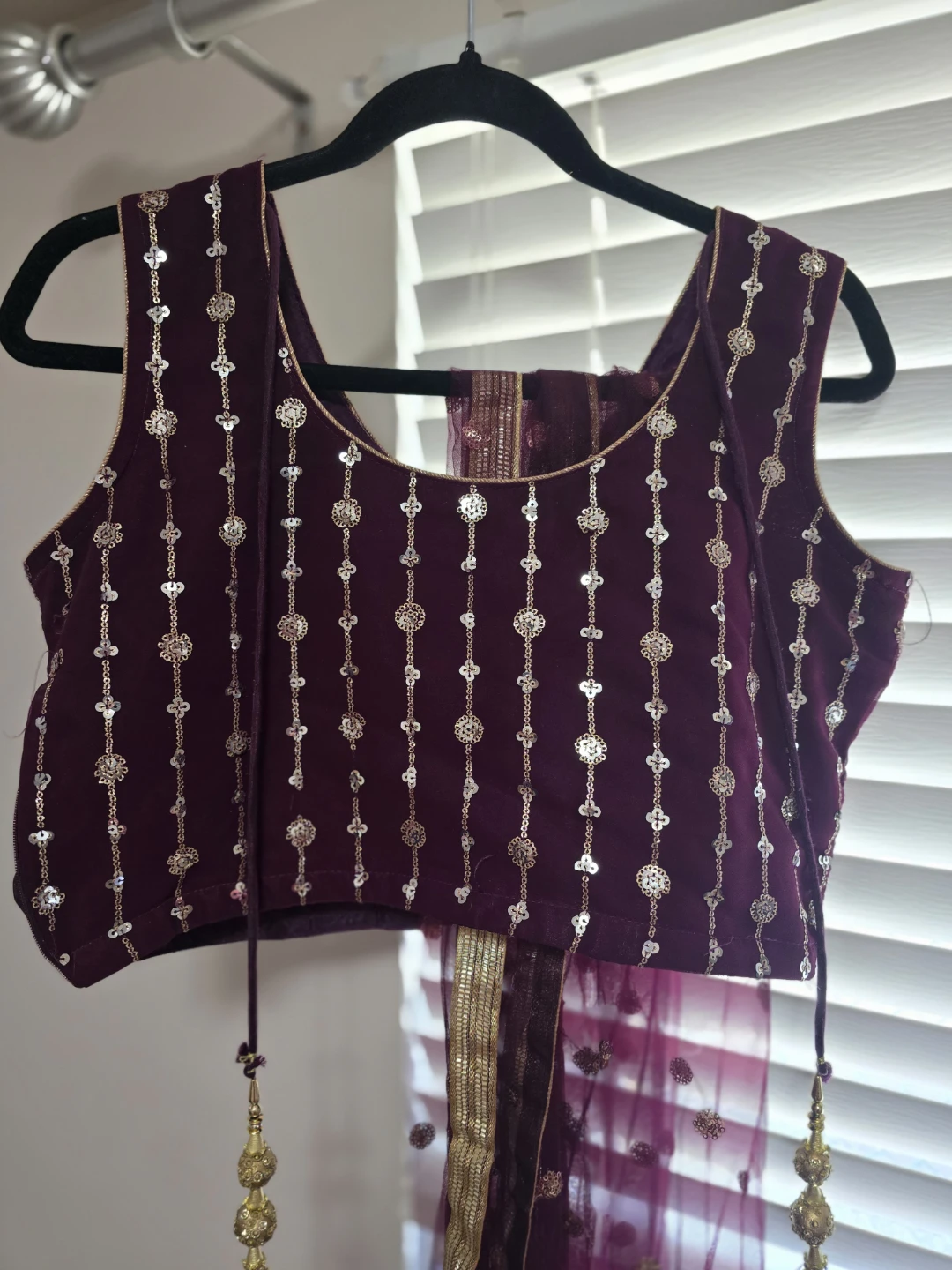 Indian Outfit - Burgundy Sequin Top and Skirt with Dupatta - photo 2