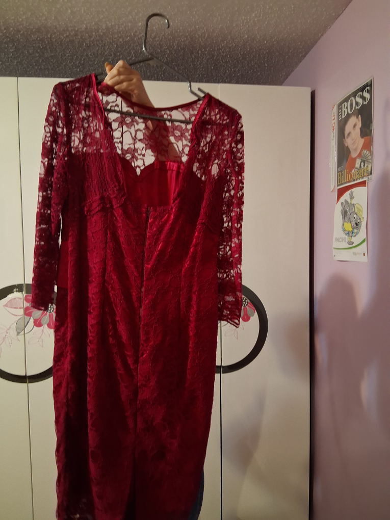 Red Lace Dress with Satin Belt