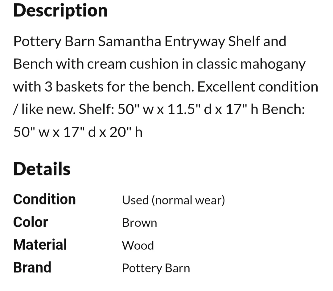 Pottery Barn Samantha Entryway Bench & Shelf - photo 4