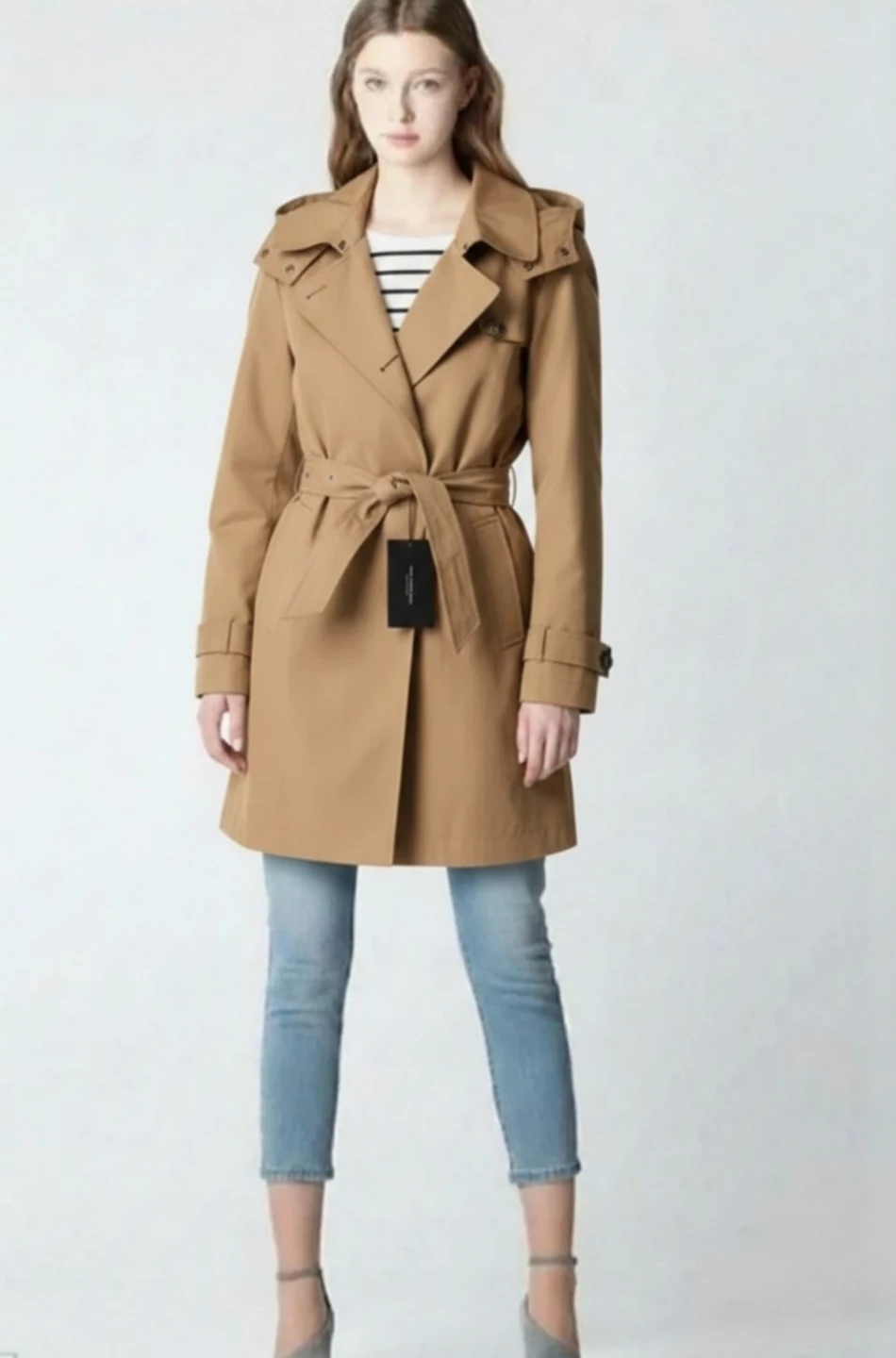 NWT Women's Marc New York Hooded Brwon Trench Coat ⚽