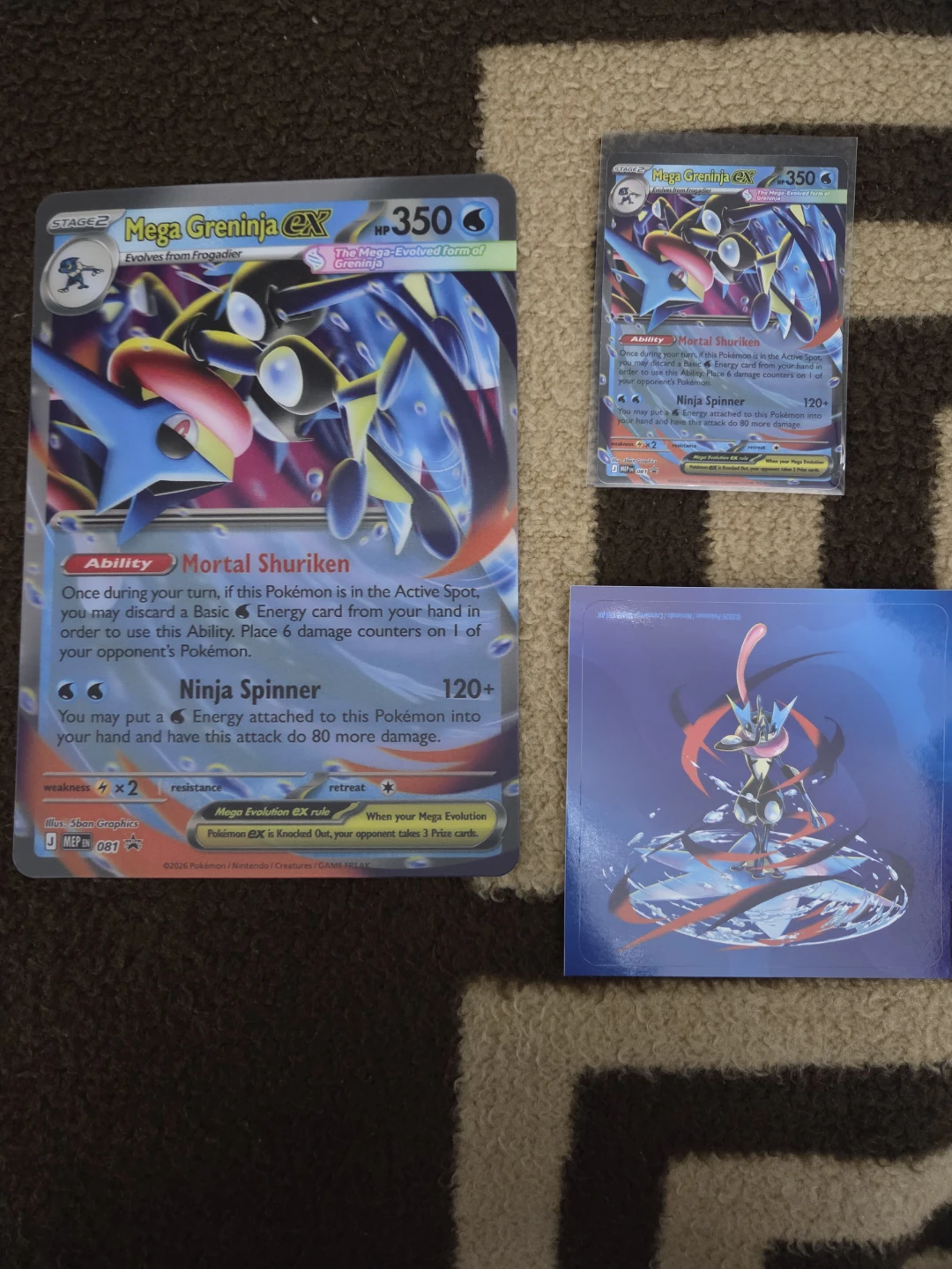 Mega Greninja EX Pokemon Card plus sticker and XL card