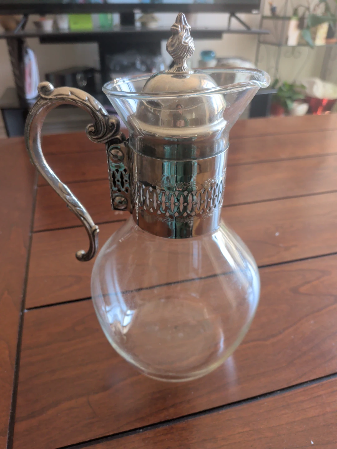 Vintage style Glass Decanter with Silver-Tone Trim