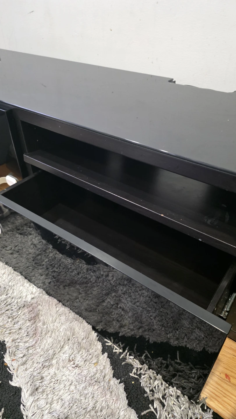 Glossy Black Ikea Tv stand Entertainment Unit with glass top - photo 4