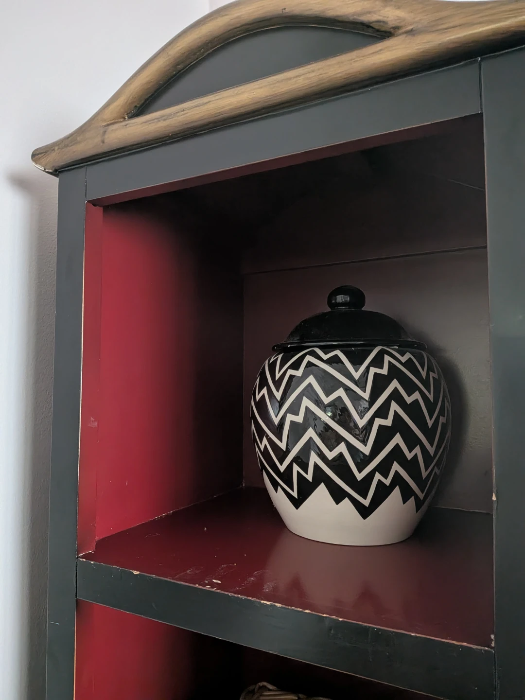 Tall Black Bookcase with Red Interior - photo 4