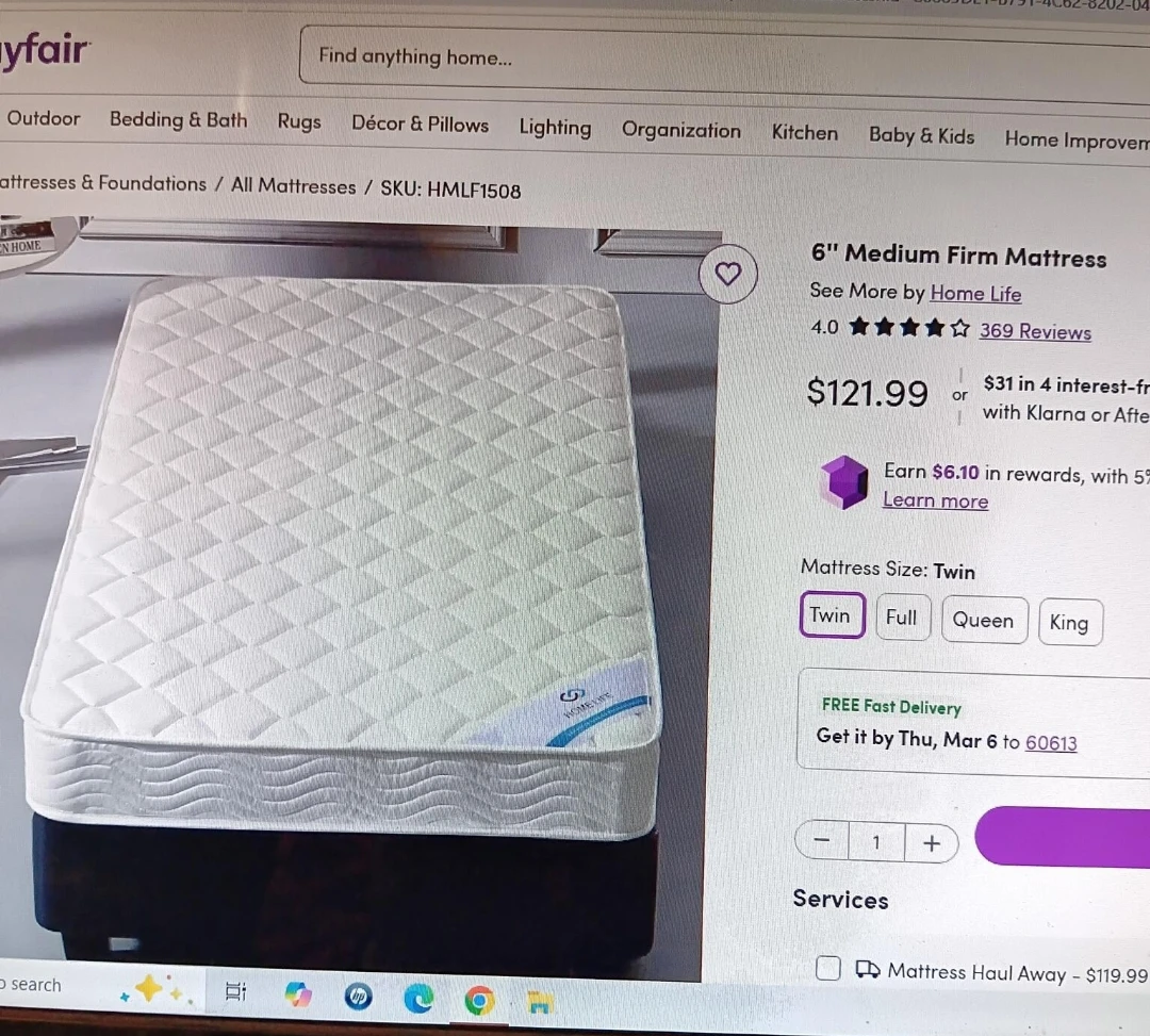6" Medium Firm Twin Mattress