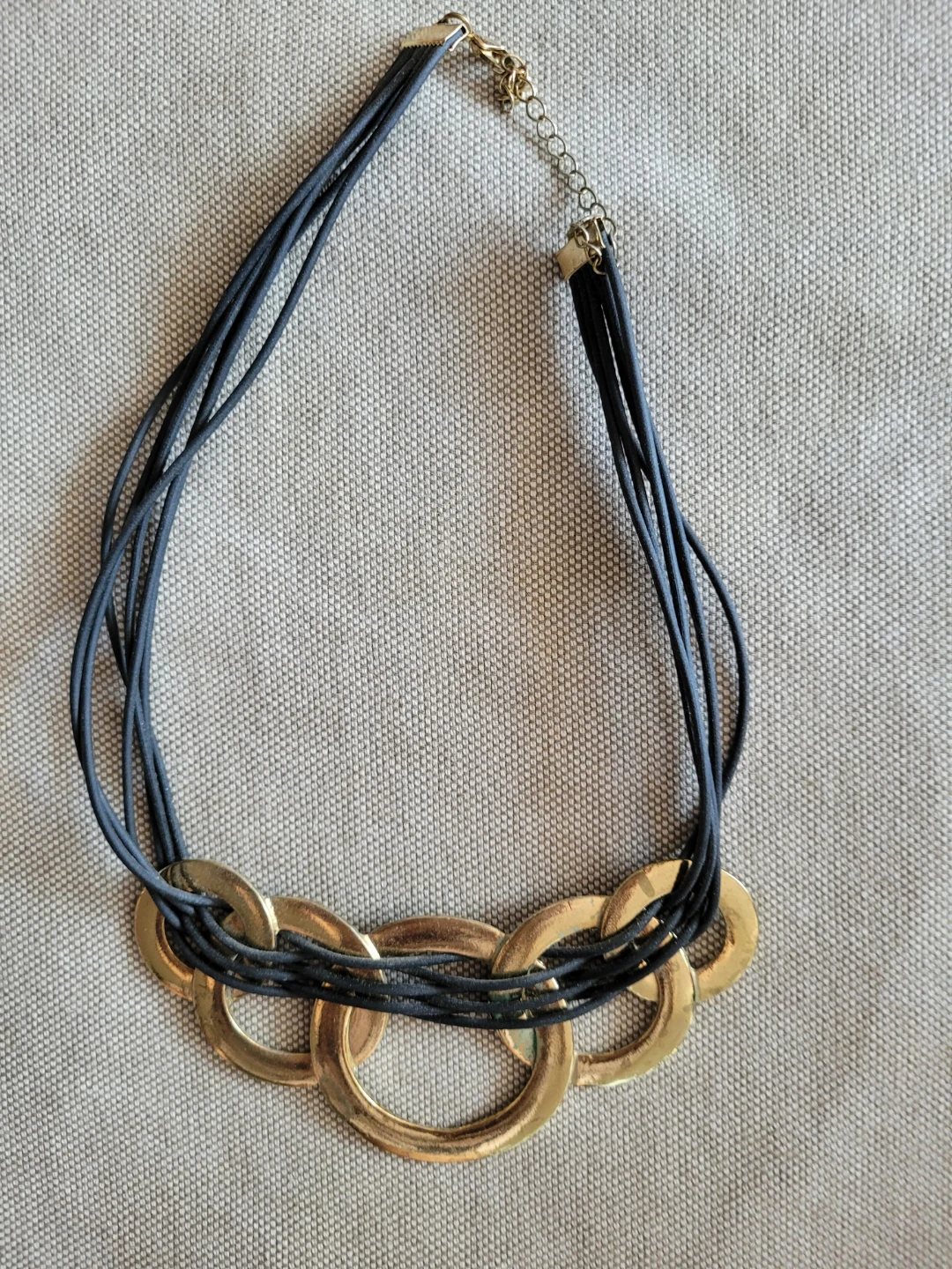 Gold Tone Ring and Black Cord Choker Necklace