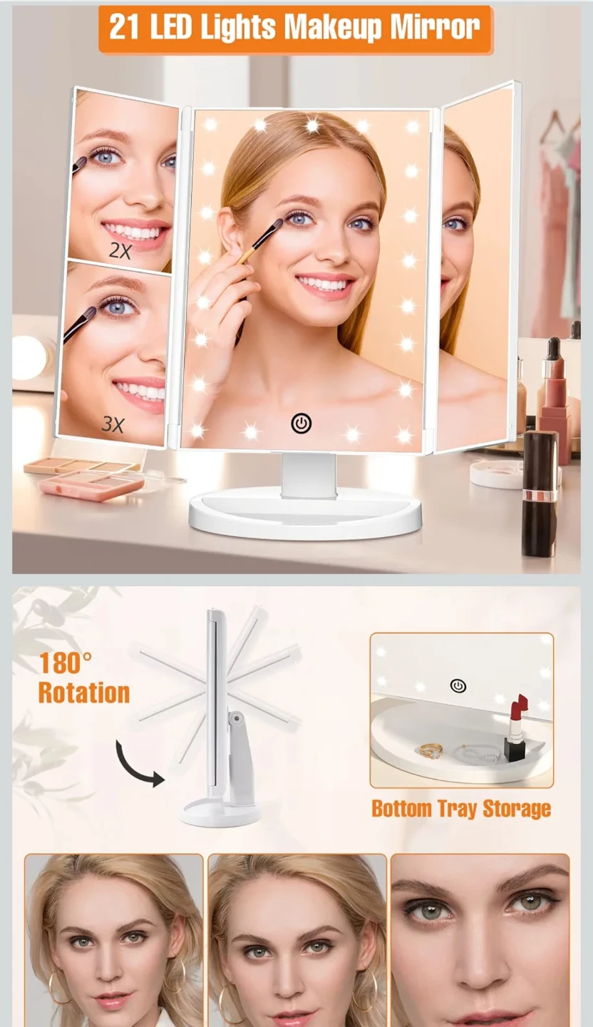 21 LED Lights Makeup Mirror with Magnification - photo 4