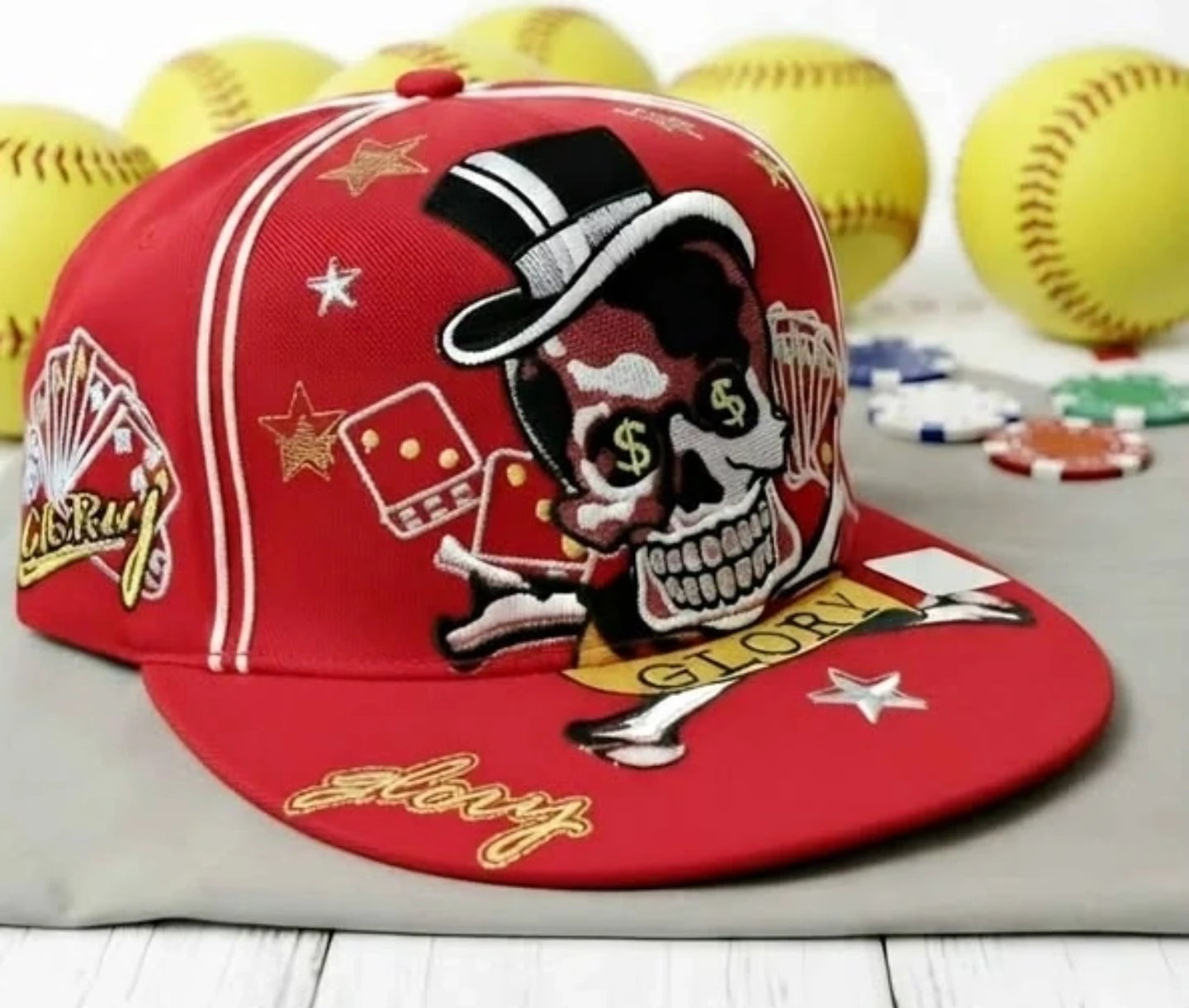 NWT Red Embroidered 3D Puff Skull Glory Trucker Cap Fitted XL