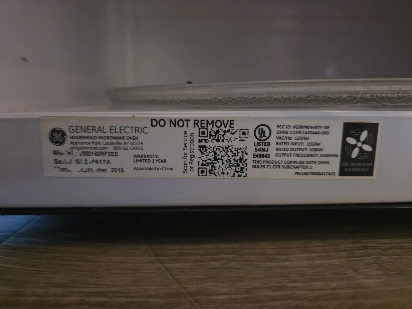 GE Microwave Oven JVM3160RFSS