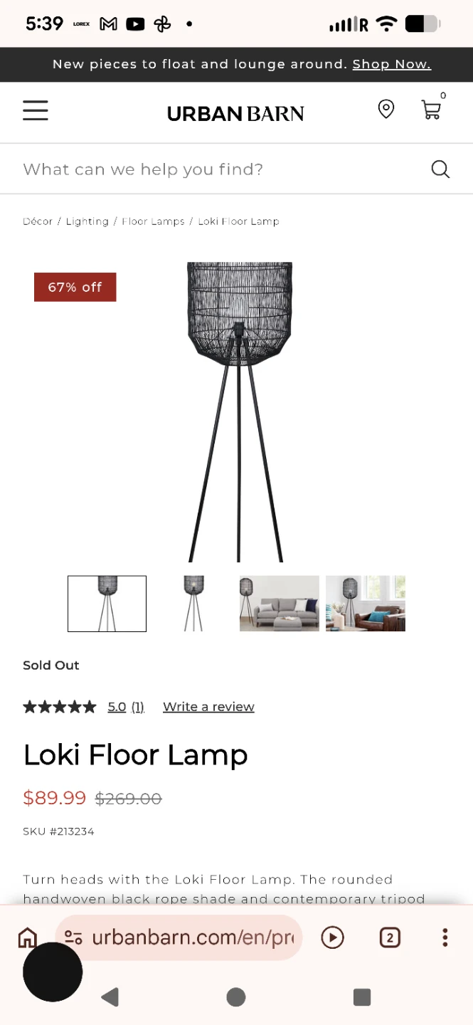 Urban Barn Loki Floor Lamp - Black - photo 2