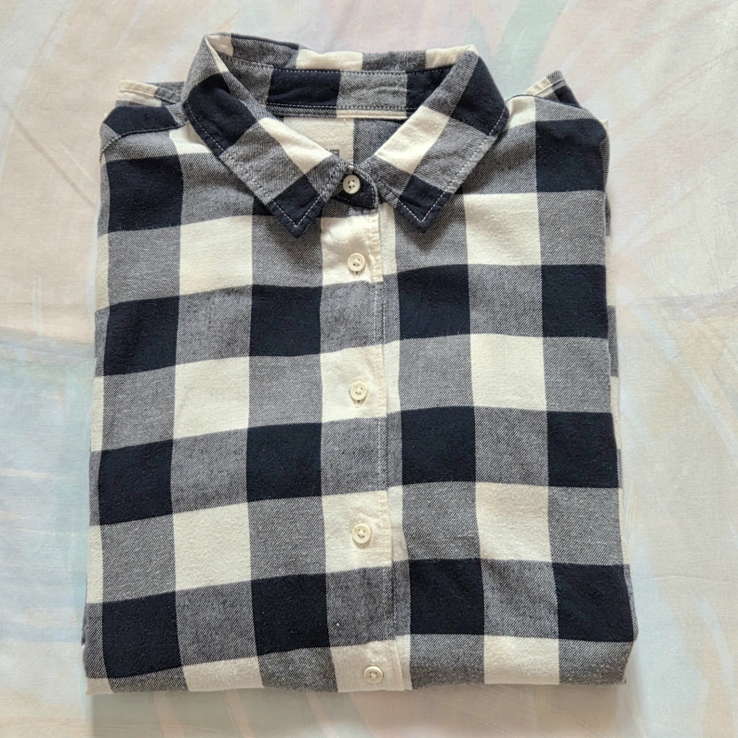 Uniqlo Navy Flannel Plaid Button-Up Shirt