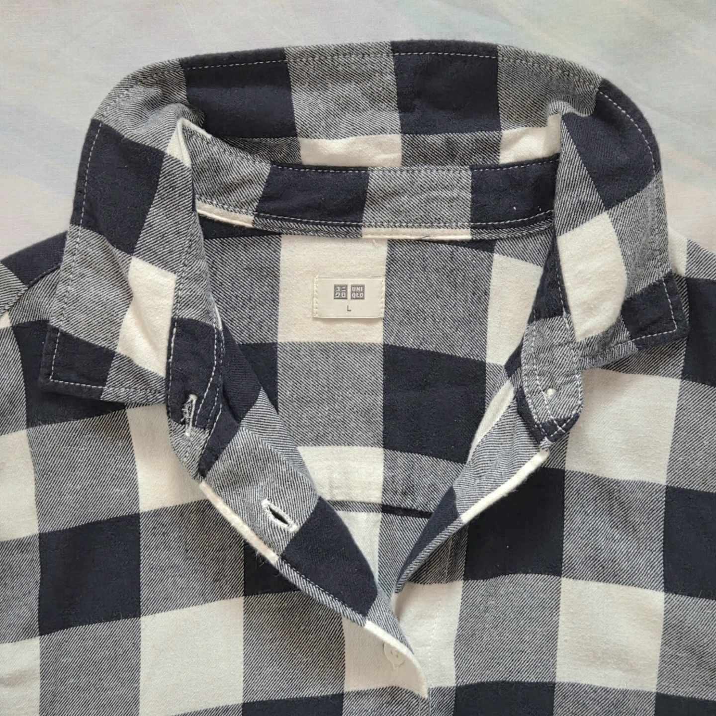 Uniqlo Navy Flannel Plaid Button-Up Shirt - photo 3