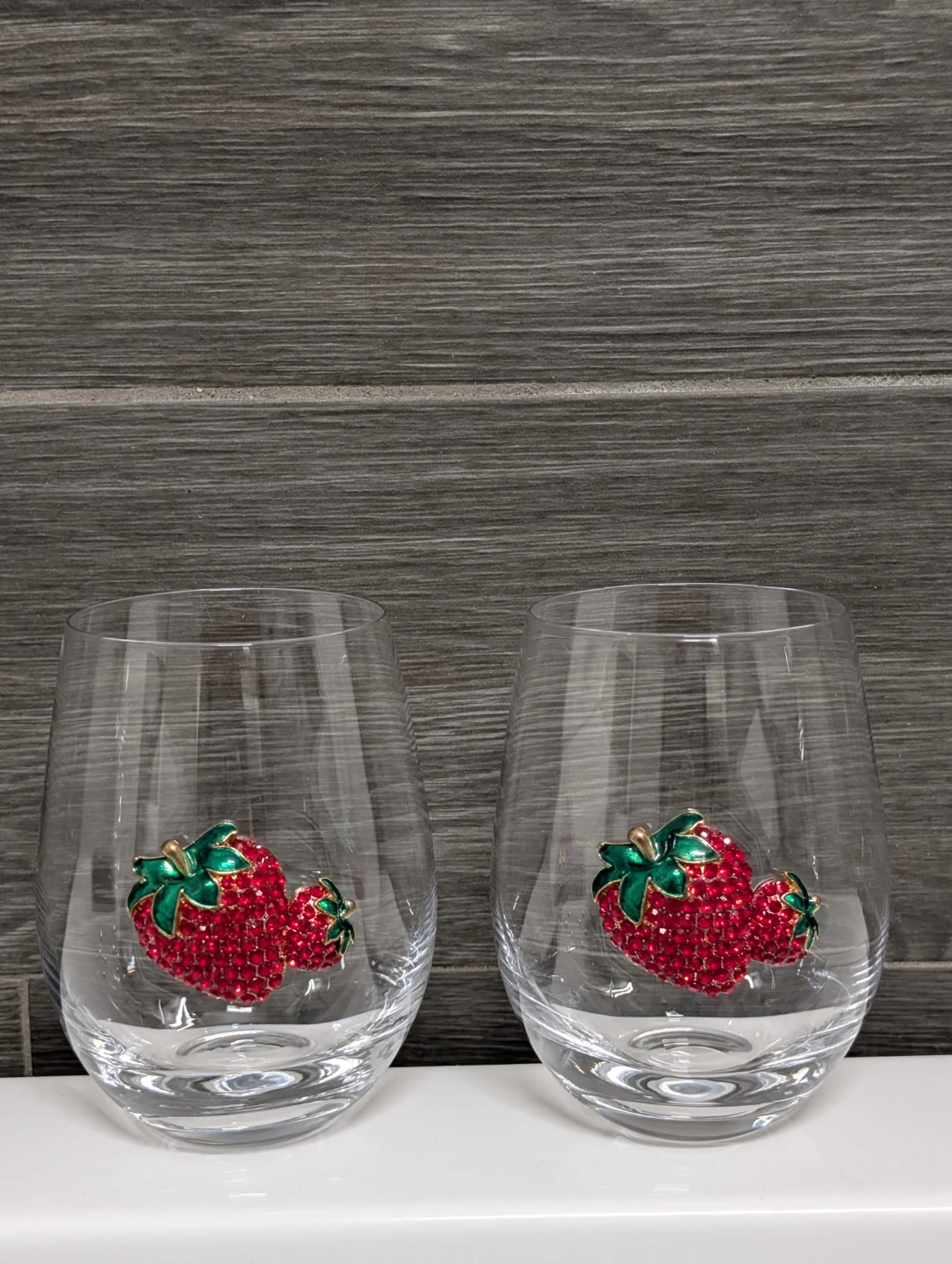 Rachel Zoe Stemless Wine Glasses Rhinestone Strawberry Bling