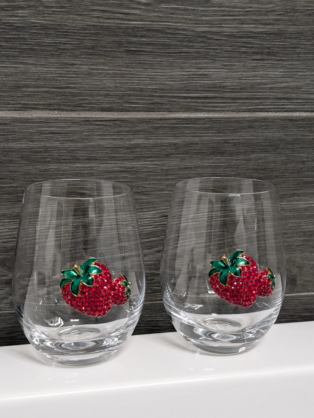 Rachel Zoe Stemless Wine Glasses Rhinestone Strawberry Bling - photo 5