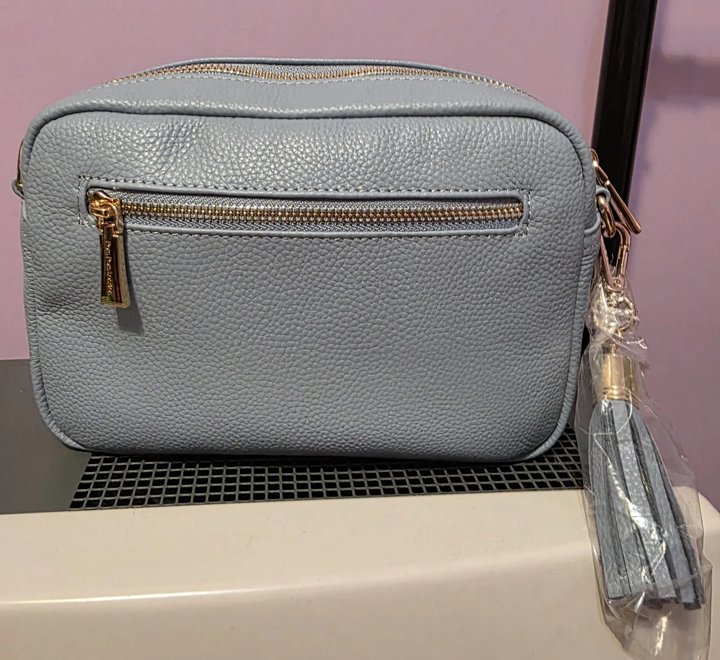 Pom Pom London Leather Crossbody Bag light blue - photo 2