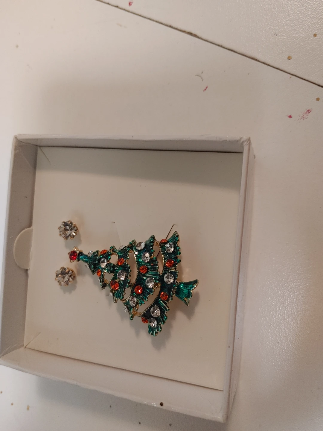 Christmas Tree Brooch and Earring Set
