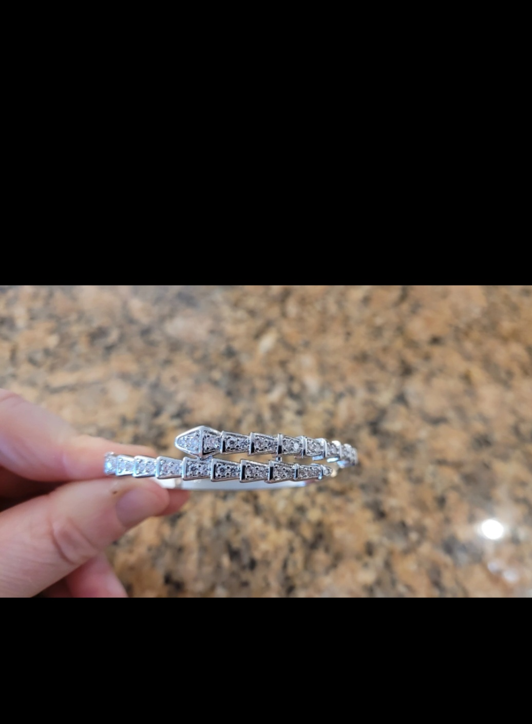 Silver Half Body Snake Bangle Bracelet with Rhinestones