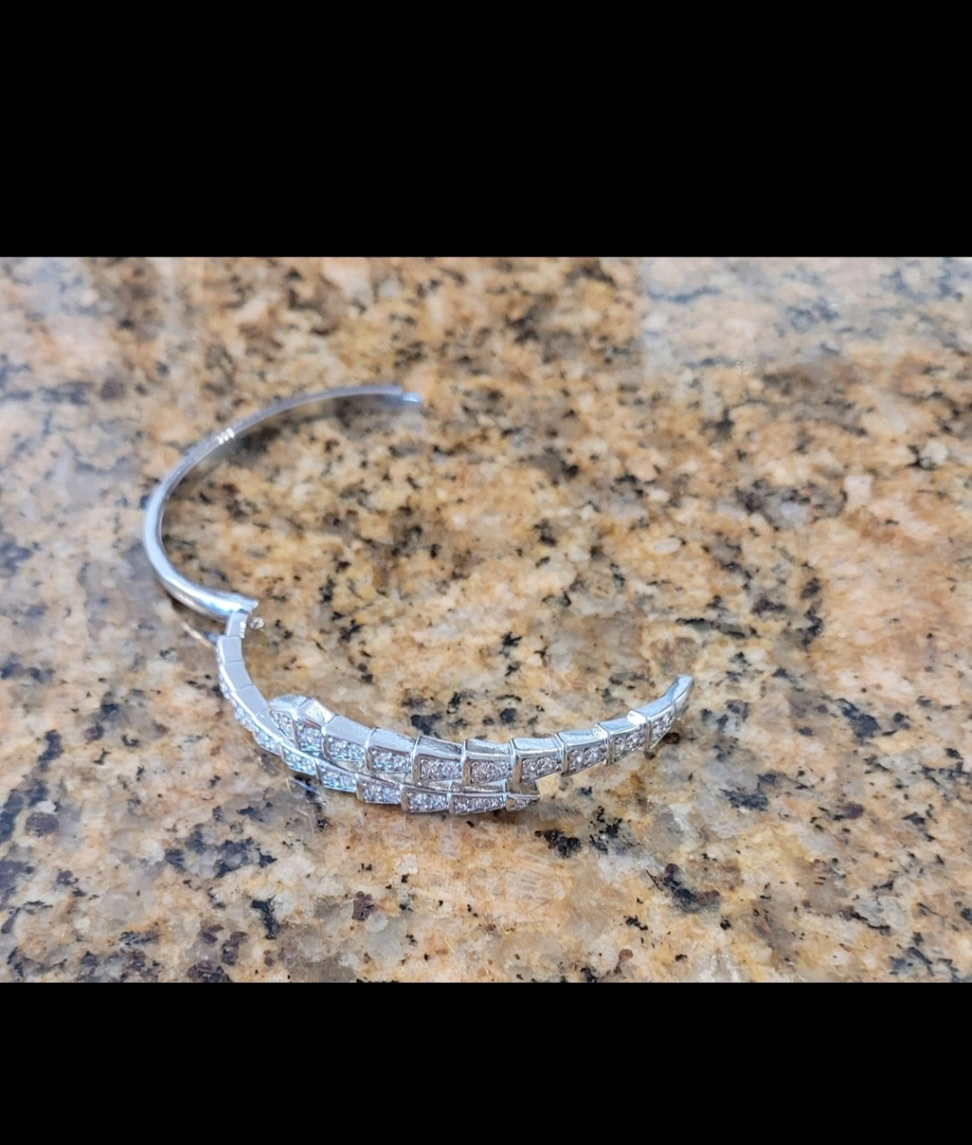 Silver Half Body Snake Bangle Bracelet with Rhinestones - photo 4