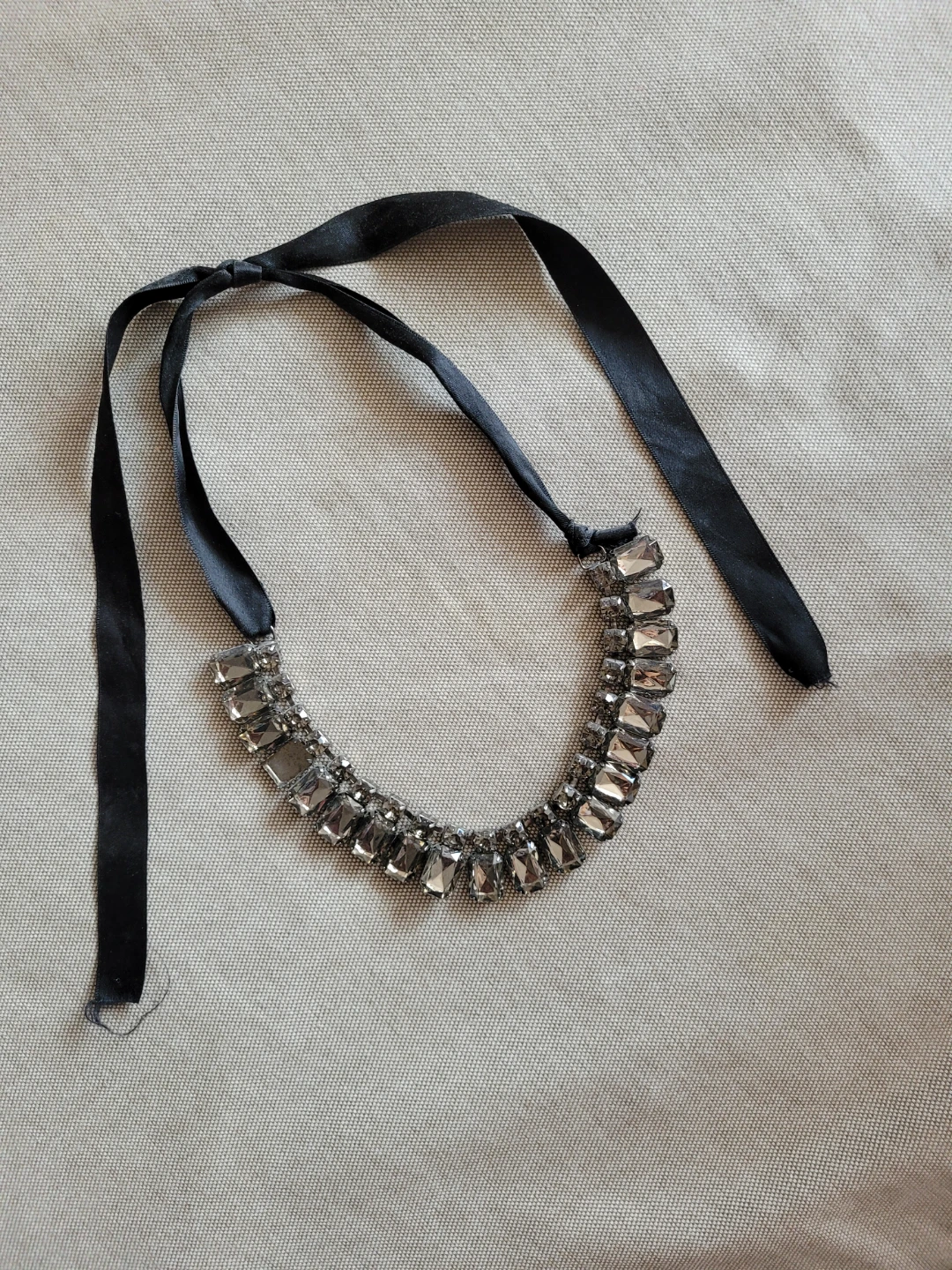 Crystal Bib Necklace with Black Ribbon