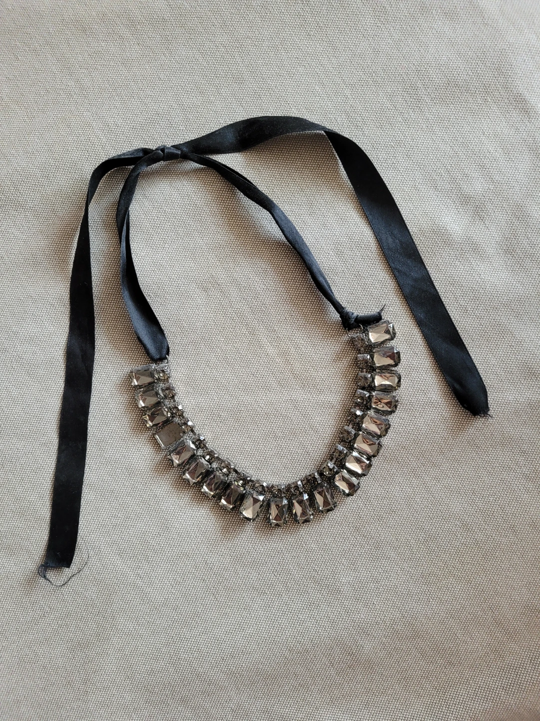 Crystal Bib Necklace with Black Ribbon - photo 2