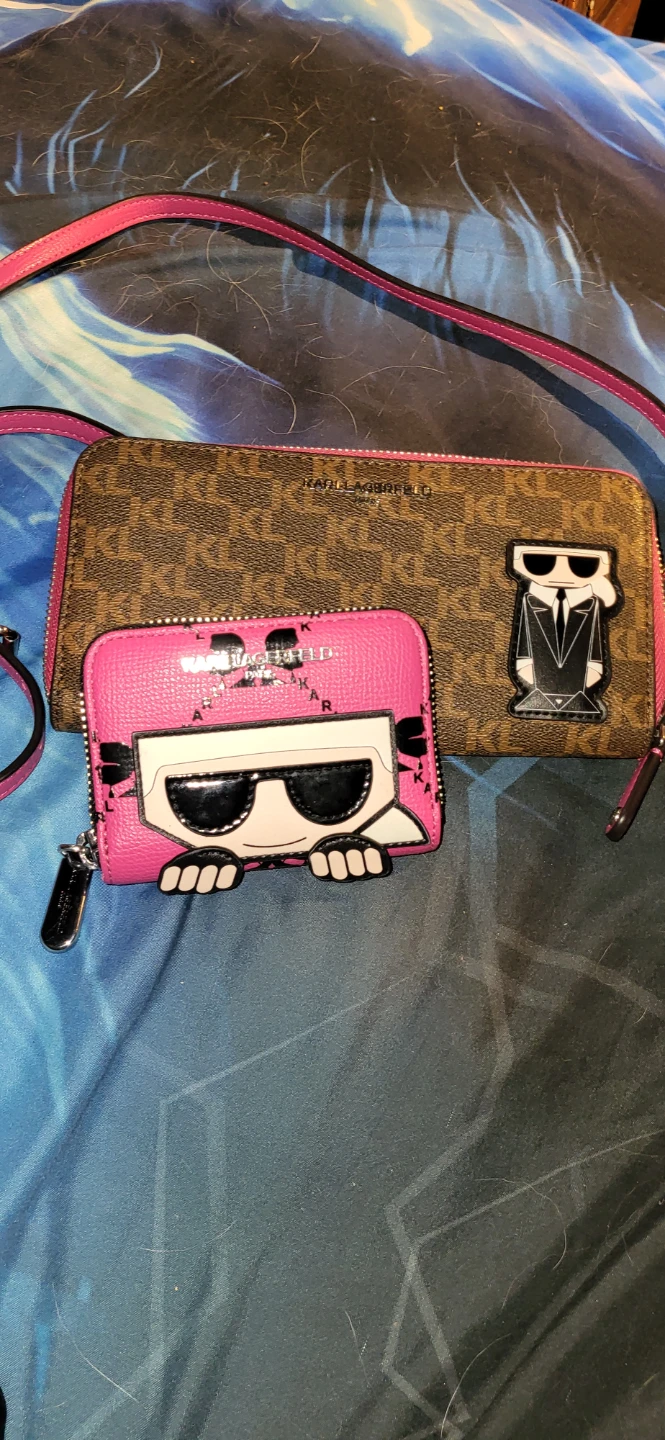 Karl Lagerfeld Pink Wallet and Brown Monogram Zip Around Purse