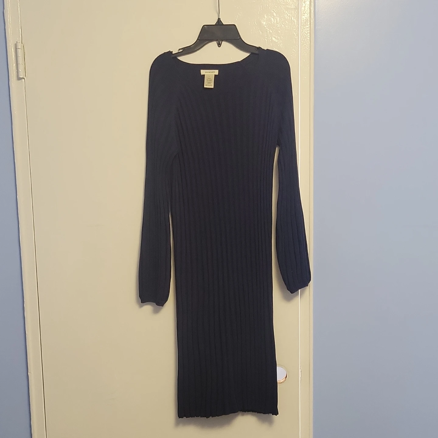 Max Studio Navy Ribbed Knit Midi Dress