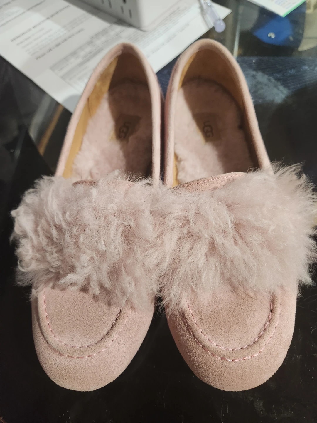 UGG Pink Suede Furry Loafer Moccasin Shoes