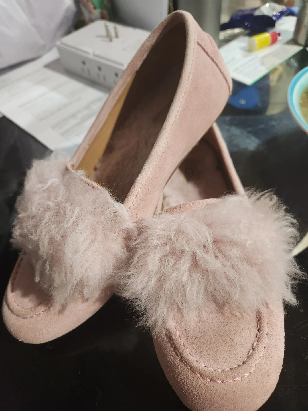 UGG Pink Suede Furry Loafer Moccasin Shoes - photo 2