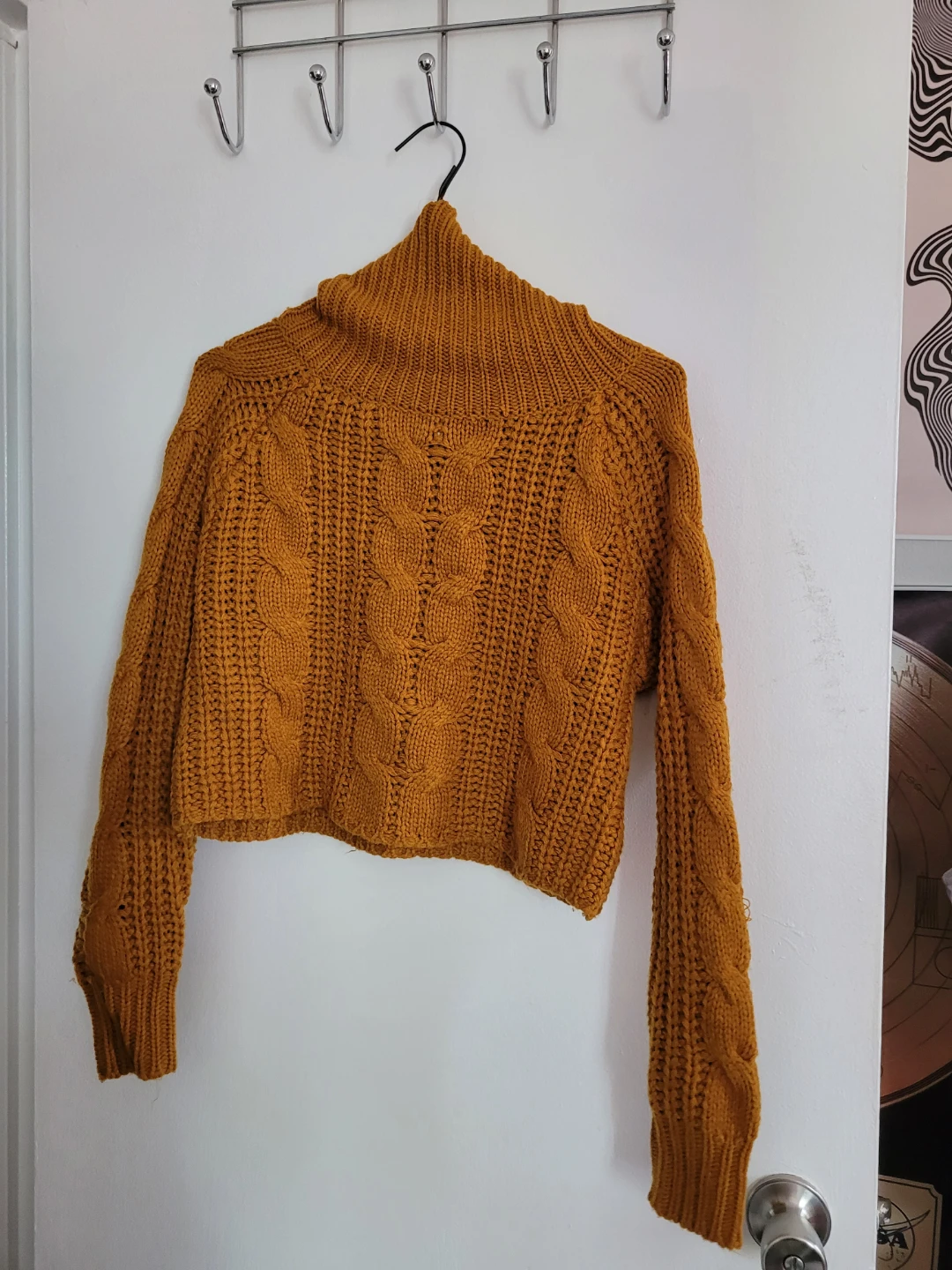 Women's Mustard Cable Knit Turtleneck Sweater - photo 2