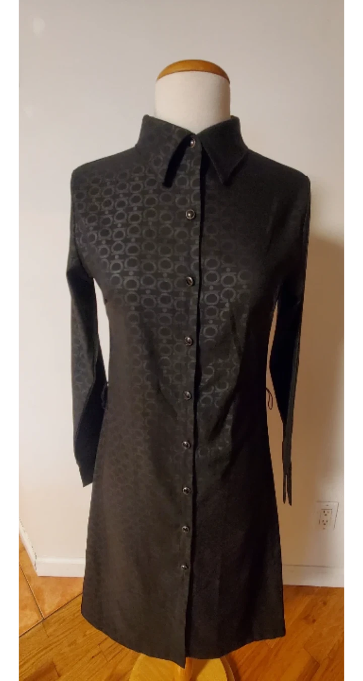 Black tonal geometric shirt dress - photo 5