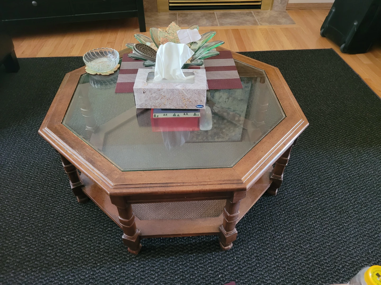 Octagonal Coffee Table with Glass Top