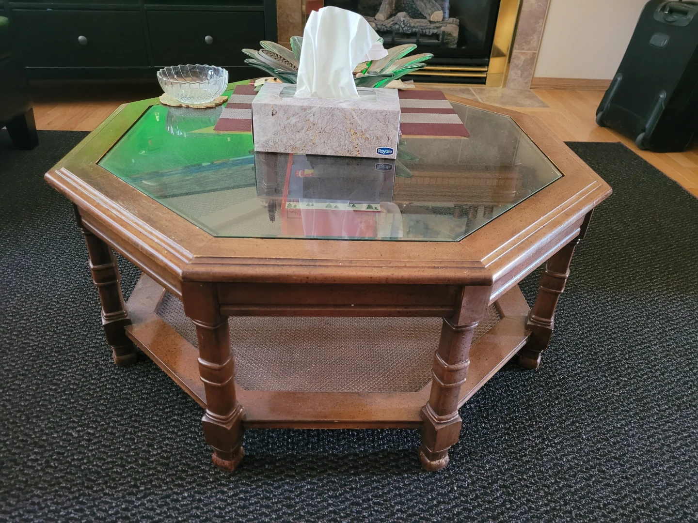 Octagonal Coffee Table with Glass Top - photo 2