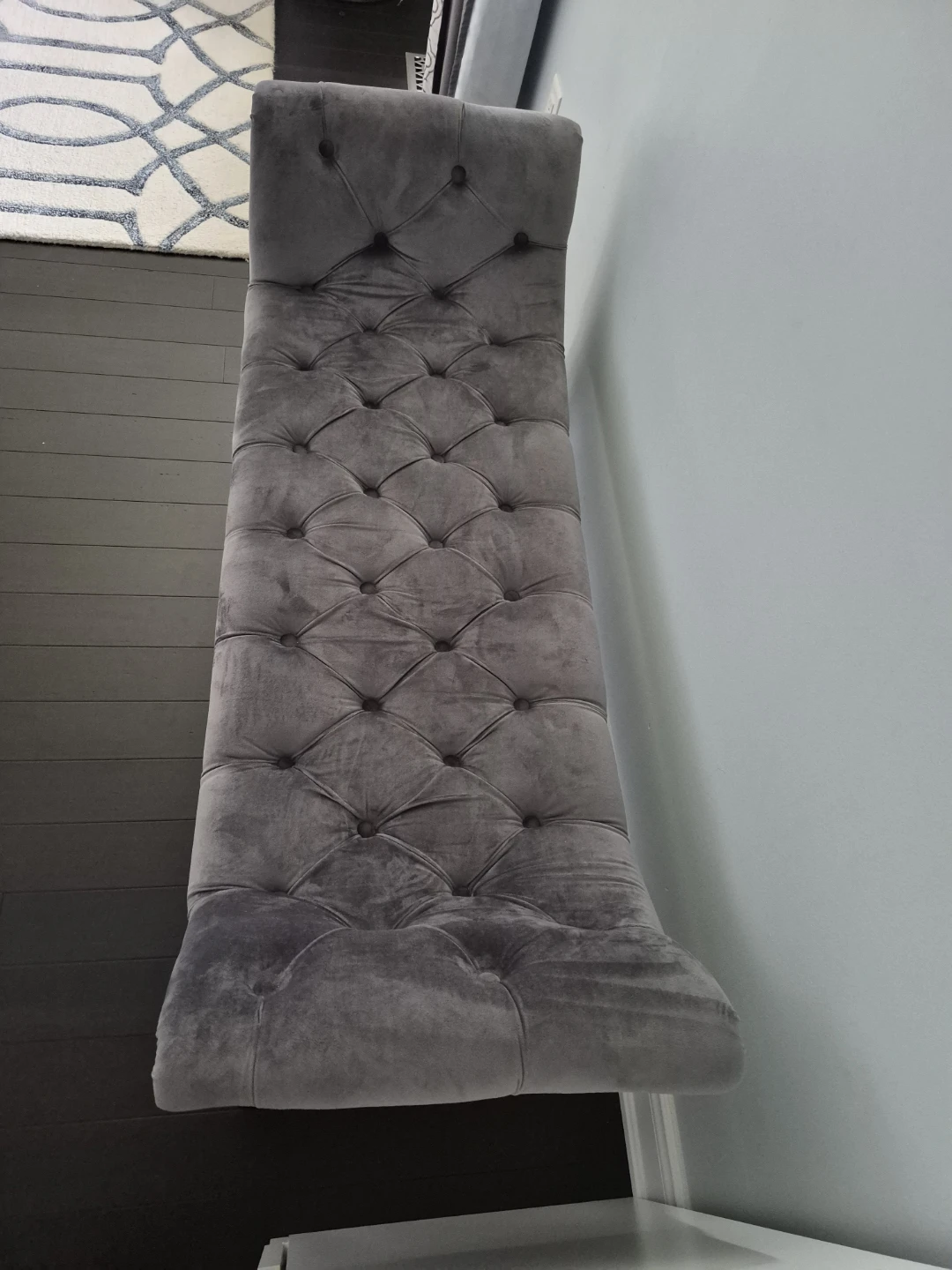 Grey Velvet Tufted Bench - photo 2