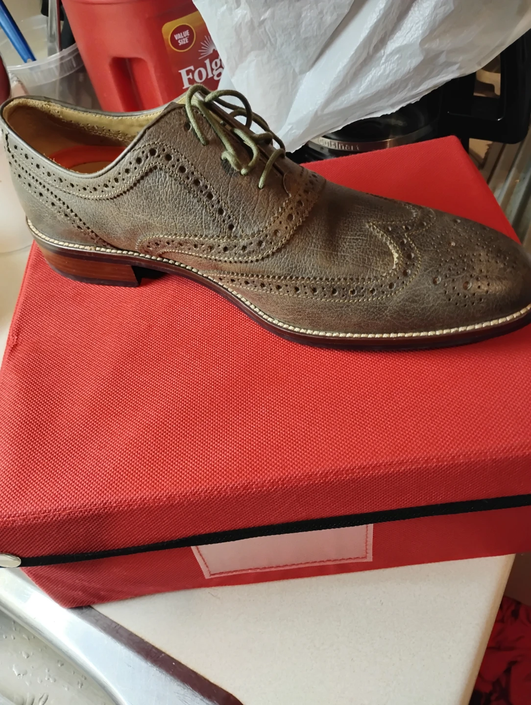 Brown Leather Wingtip Oxford Dress Shoes and Shirt - photo 2