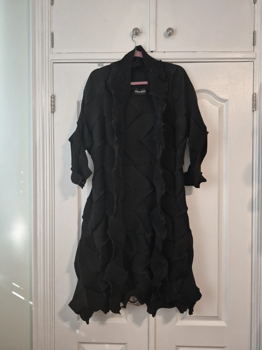 Vivian Shyu Black Plissé Pleated Geometric Duster / Cardigan