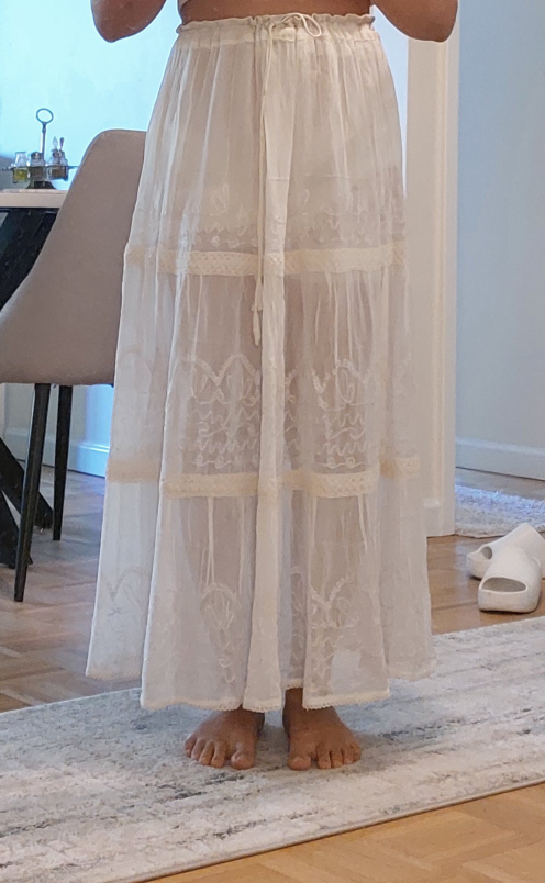 White Tiered Embroidered Maxi Skirt