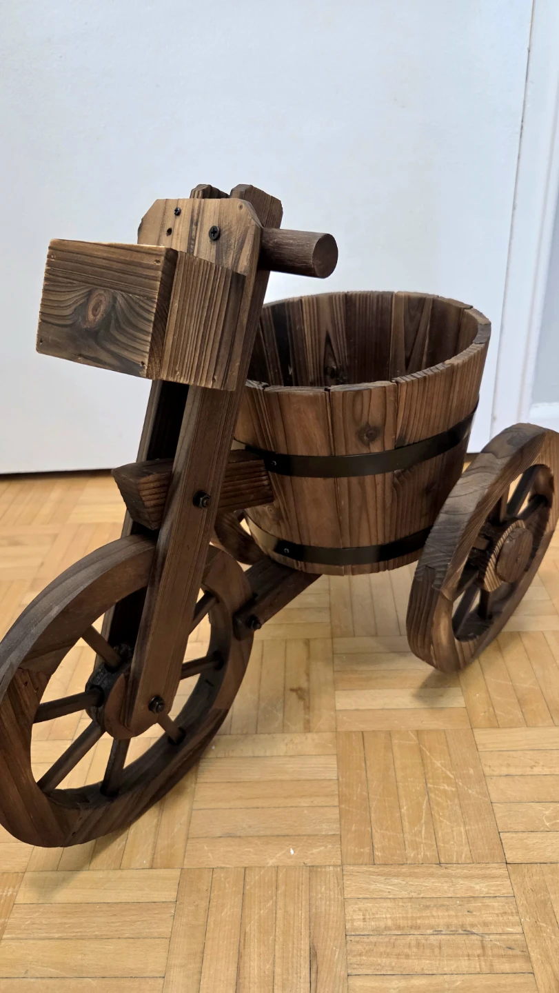 Rustic Wooden Bicycle Barrel Planter Garden/Patio Décor *new - photo 2