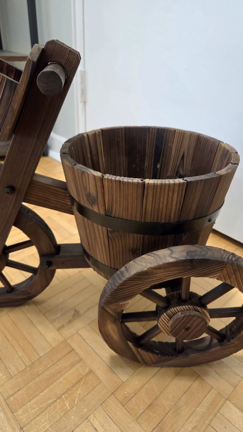 Rustic Wooden Bicycle Barrel Planter Garden/Patio Décor *new - photo 3