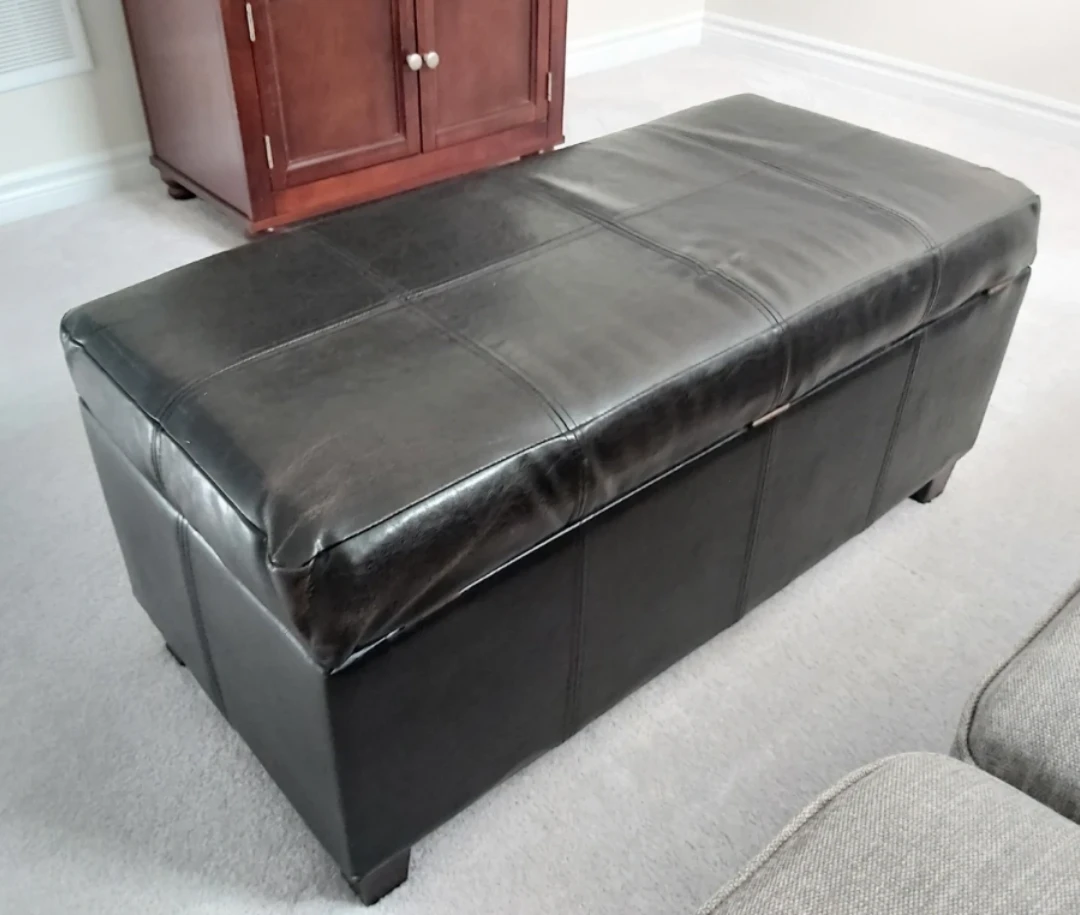 Black Leather Storage Ottoman Bench