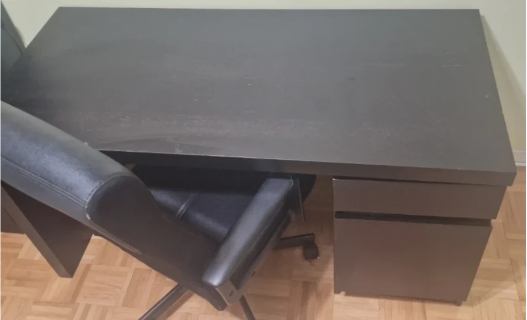Dark Brown/Black Desk with Drawers and Chair ( IKEA )